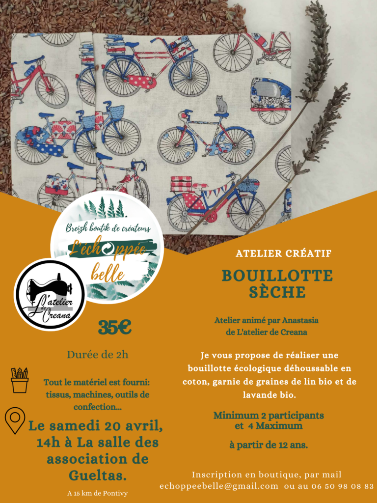 L'atelier de Créana propose un atelier couture bouillotte sèche
