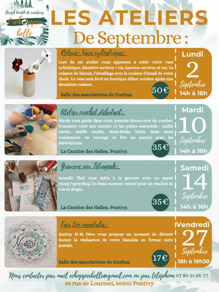 l'échoppée Belle - Planning ateliers septembre