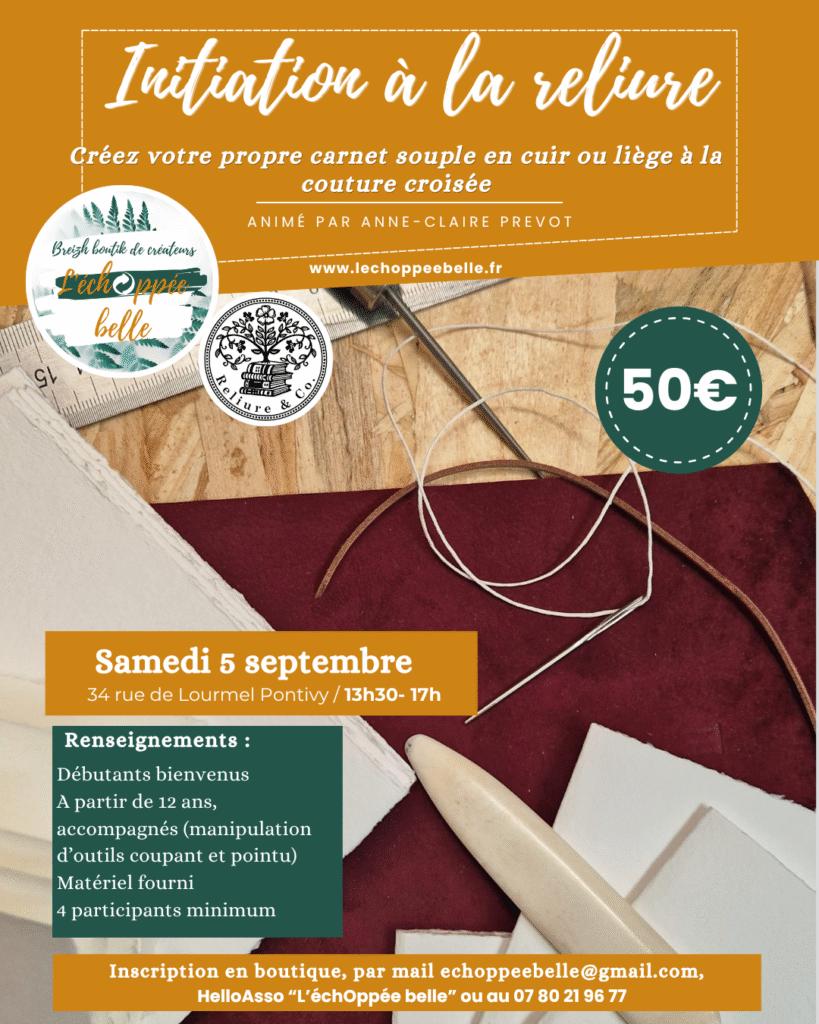 L'ÉchOppée Belle -atelier reliure couture croisée 5 septembre